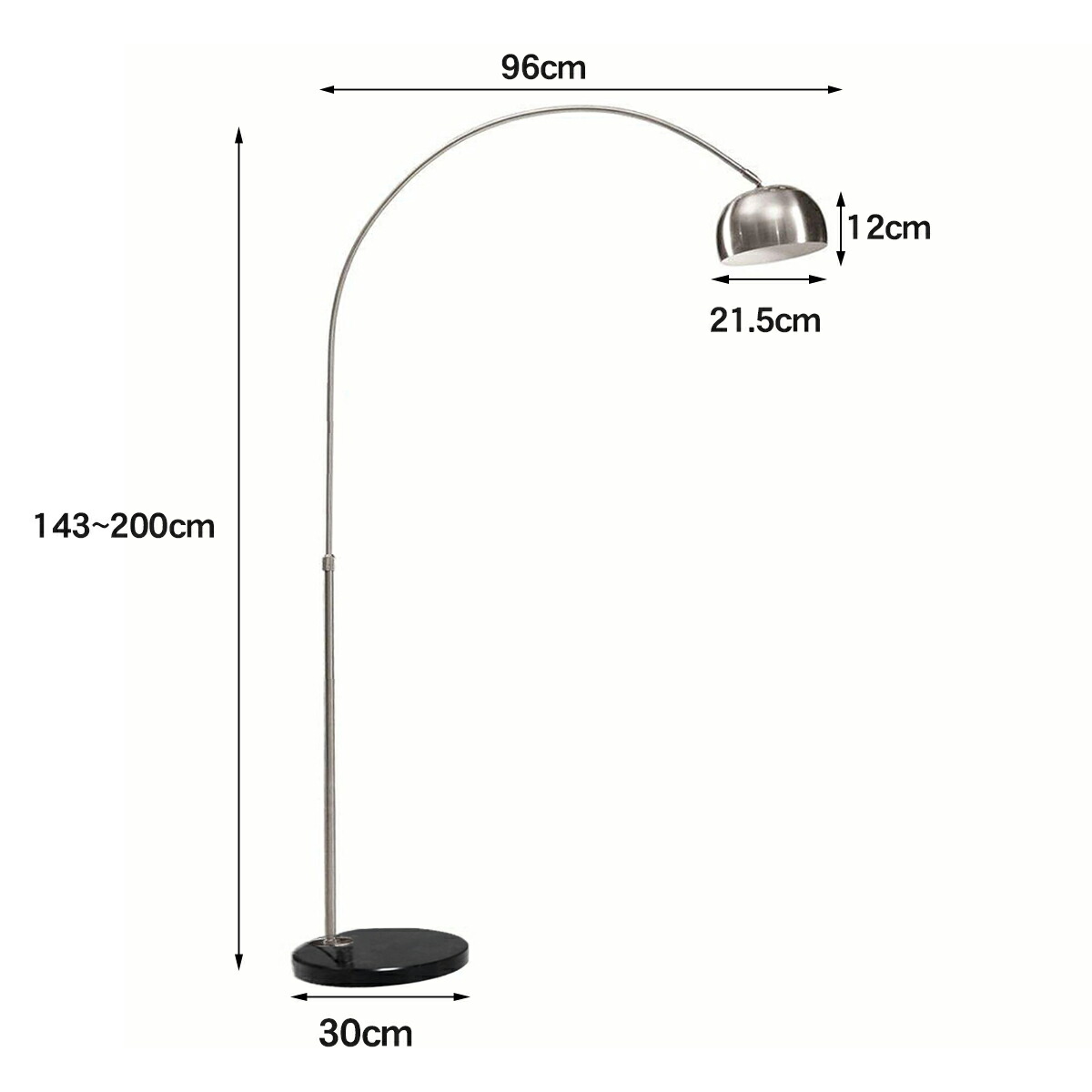 Floor Light Standard Lamp Arco Arch Midi Curva Marble Base Designers Lighting North Europe 200cm 96cm Black