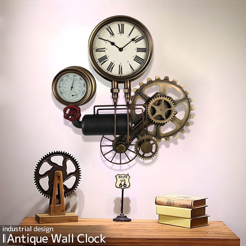 楽天市場】時計 温度計 湿度計 温湿度計 Steampunk Wall clock