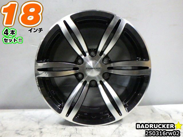 【中古】 中古ホイール 18インチ 4本セット BADRUCKER(バッドラッカー) 18x8J/+38/139.7/6H ブラックポリッシュ(ブラポリ)/スポーク