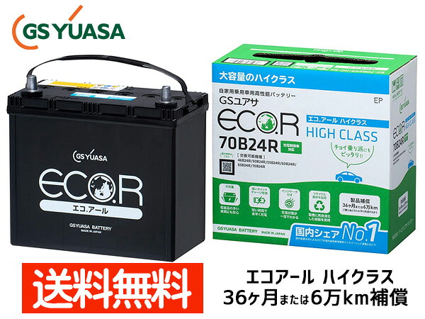 シエンタ NCP81G 1NZ-FE バッテリー EC-70B24R GSユアサ GS YUASA エコアール ハイクラス 送料無料 11,333円