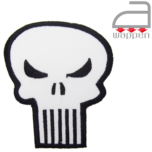 楽天市場 アイロンワッペン Skull11 スカル シンプルキャラクター風 ホワイト 刺繍 アップリケ 八雲堂