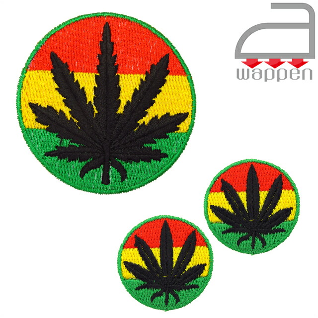 楽天市場 アイロンワッペン 丸型ガンジャマーク ラスタカラー Mサイズ ミニ2枚 4 Weed Reggae 麻 八雲堂