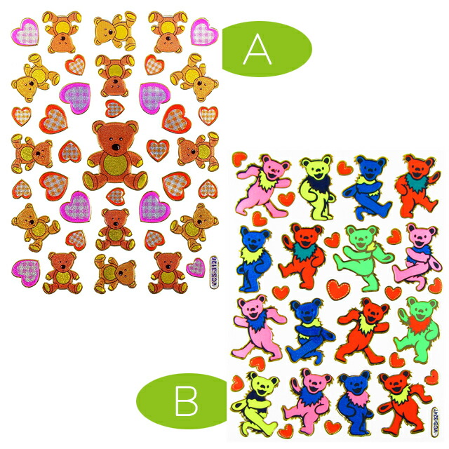 楽天市場 Bear アクセントステッカー A テディベア ハート B ダンシング ベアー Teddy Bear クマのぬいぐるみ シールシート グレイトフル デッド 八雲堂