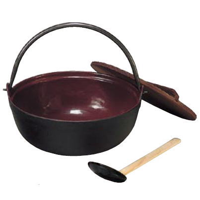 五進 鉄 田舎鍋 (茶ホーロー) 33cm (杓子付・段無)【鍋】【鍋料理】【田舎鍋】【民芸鍋】【宴会】【業務用厨房機器厨房用品専門店】