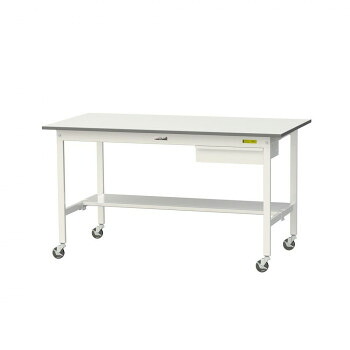 【代引き・同梱不可】 山金工業(YamaTec) SUPC-1575UT-WW ワークテーブル 150シリーズ 移動(H825mm)(半面棚板・キャビネット付き)|あっとらいふ