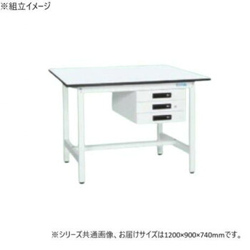 【代引き・同梱不可】 サカエ 軽量作業台KAタイプ キャビネット3段付 抗菌加工 1200×900×740mm KA-129CMW