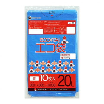 【代引き・同梱不可】 ECO TAI　エコ袋　20L LN-26 青 10枚×100冊