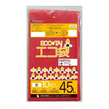 【代引き・同梱不可】 ECO TAI　エコ袋　45L LR-45 レッド 10枚×40冊