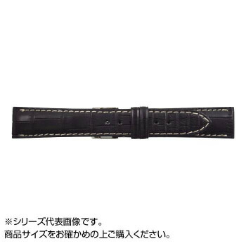 MIMOSA(ミモザ) 時計バンド クロコマット 22mm ブラック/ホワイトステッチ (美錠:銀) WRM-AW22