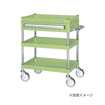 【代引き・同梱不可】 サカエ CSパールワゴン中量タイプ 引出し付 グリーン CSP-6073ANU