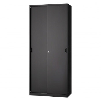 【代引き・同梱不可】 壁面収納家具/D:450・ブラックタイプ 引違戸 H2100 棚板5枚付 ALPSブラック色 COM-UASR-B21
