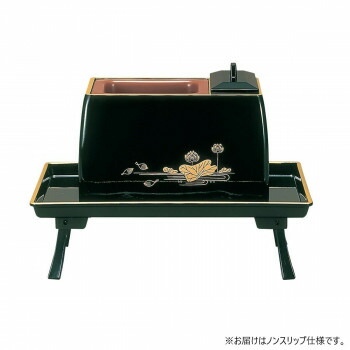 焼香膳セット ノンスリップ 5.0寸/小 黒(フチ金) 蓮 3823850201021