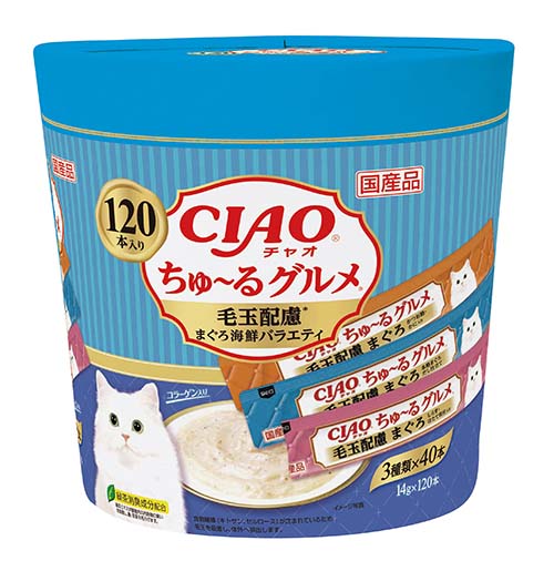 CIAO ちゅ～るグルメ 毛玉配慮 まぐろ海鮮バラエティ 14g×120本 4901133719233 猫用スナック レトルトタイプ 水産素材