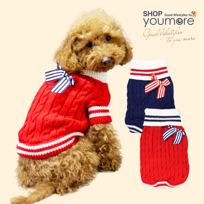 【犬服】リボン タートルネック ニット セーター ドッグウェア  小型犬用 冬　ペット服【moco】