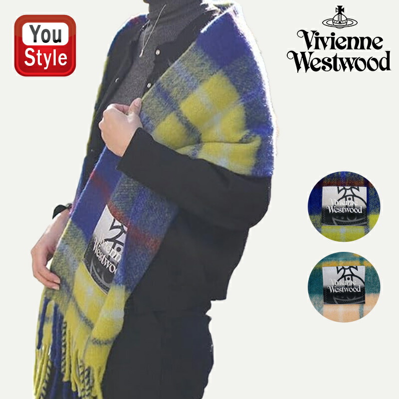 Vivienne Westwood チェック柄マフラー　ウール　ブルー 楽天市場】ヴィヴィアンウエストウッド マフラー レディース メンズ