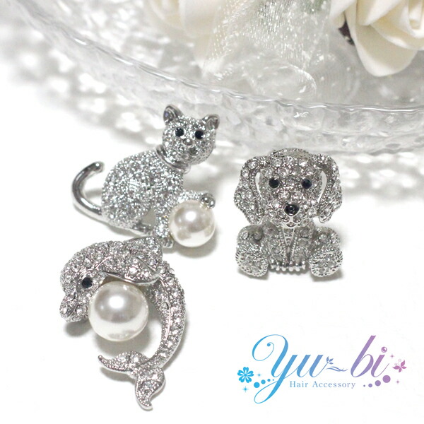 楽天市場】ブローチ ねこ ラインストーン かわいい リボン シルバー