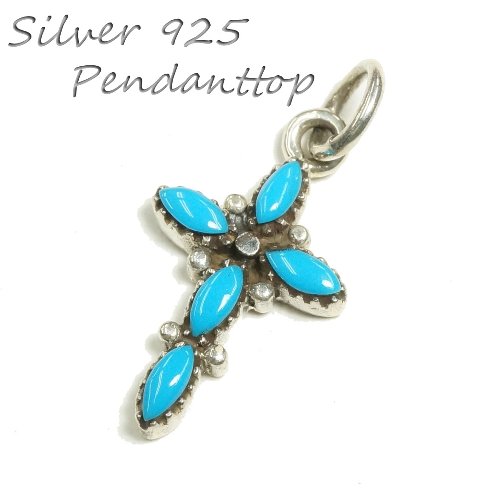 シルバー925 クロスをモチーフにした青い石付きペンダントトップ silver925 シルバーアクセサリー シルバー製 ペンダントヘッド メンズ