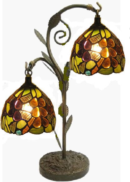 ステンドランプ　２灯　ナギットのブドウ柄　高さ４２ｃｍ ステンドグラス ランプ