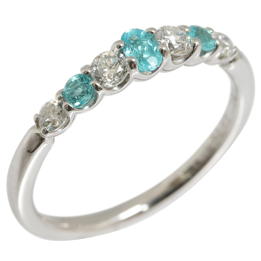 ダイヤモンド トルマリン リング 一文字 D0.25ct TM0.21ct Pt900 12号 中古 アクセサリー レディース リサイクル リユース 宝石 ジュエリー Diamond Tourmaline