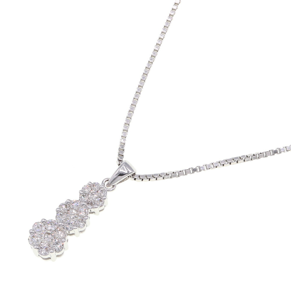 ダイヤモンド ネックレス D1.00ct K18 WG 中古 ペンダント アクセサリー ジュエリー 宝石 べネチアンチェーン レディース Diamond