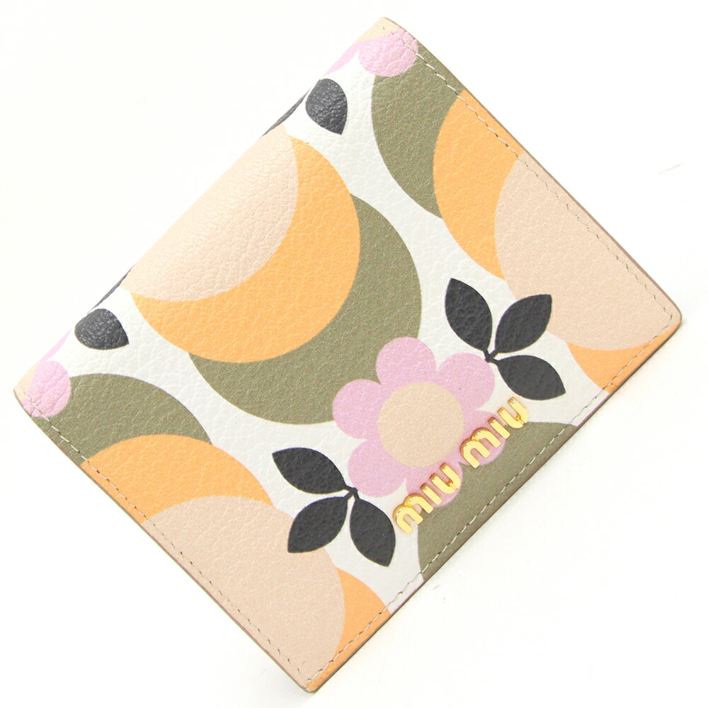 MIUMIU2つ折りミニ財布♪花柄マルチカラー♪マドラスレザー MIUMIU2つ折りミニ財布♪花柄マルチカラー♪マドラスレザー