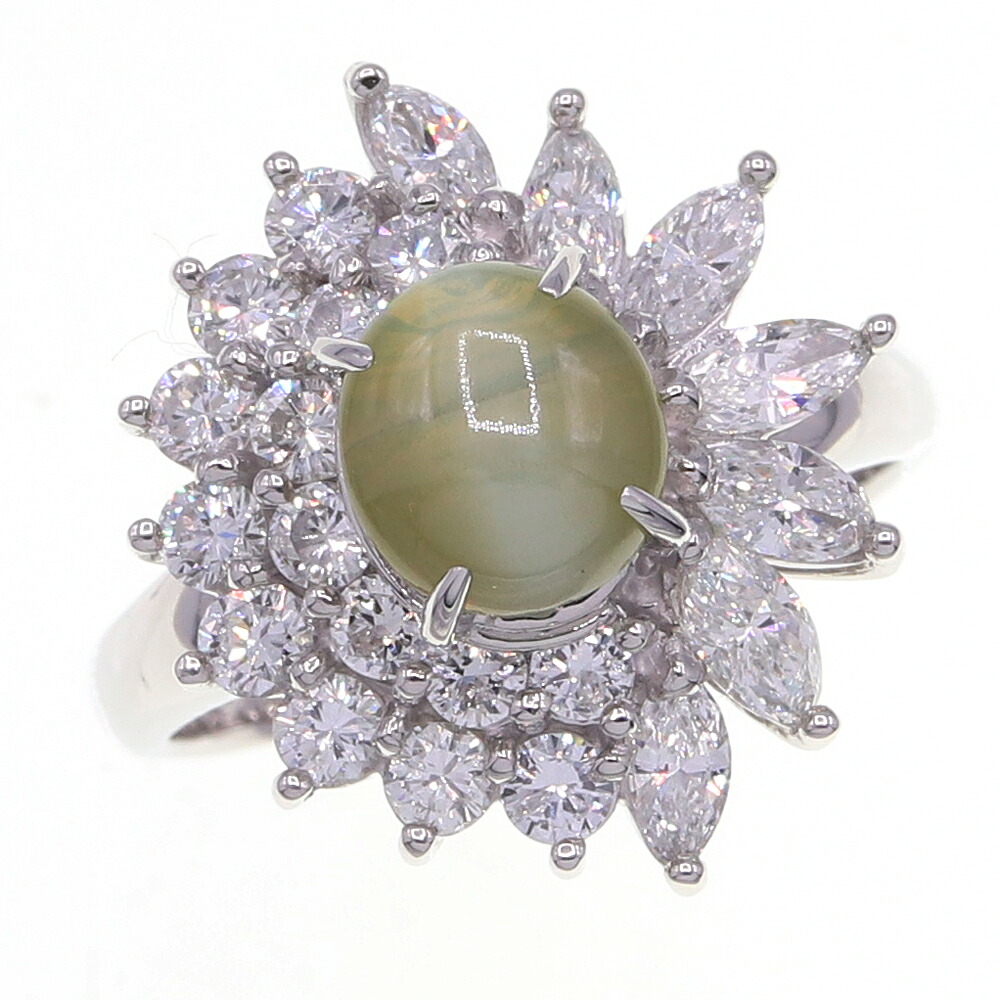 クリソベルキャッツアイ ダイヤモンド リング CE2.41ct D1.61ct Pt900 14.5号 ソーティング付き 中古 指輪 ジュエリー 宝石 レディース 女性 Chrysoberyl CatsEye Diamond|夢市場プレミア