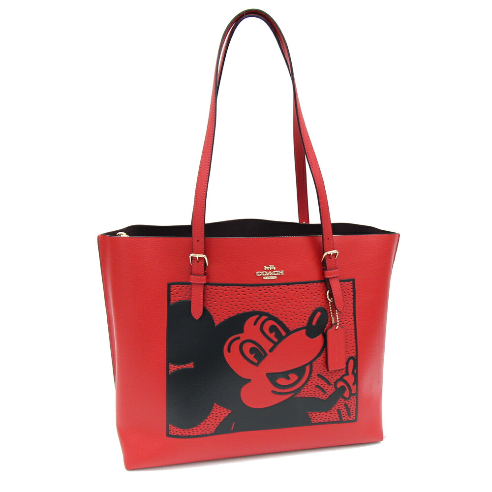 COACH トートバッグ 黒/赤 A4可 大容量 コーチ トートバッグ レザー 肩掛け モリー バイ