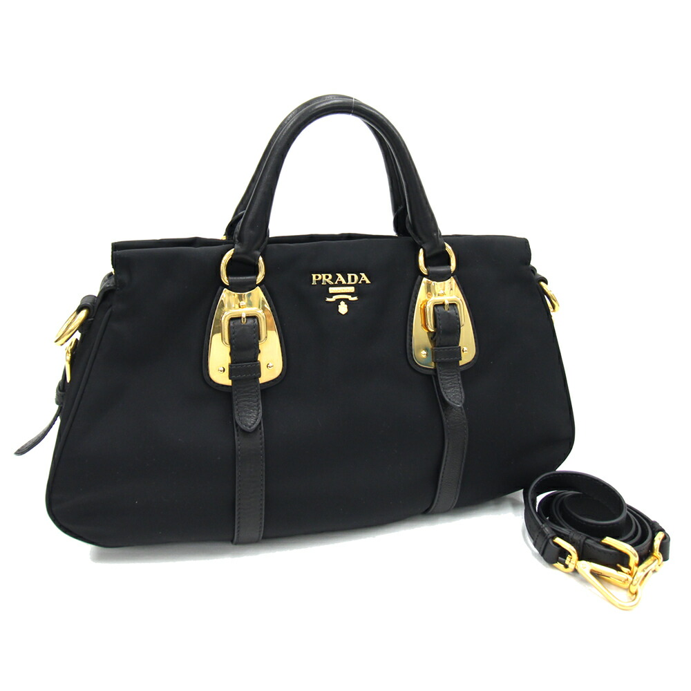 PRADA ブラックレザー ハンドバッグ 楽天市場】PRADA （プラダ） バックル ラージ レザー