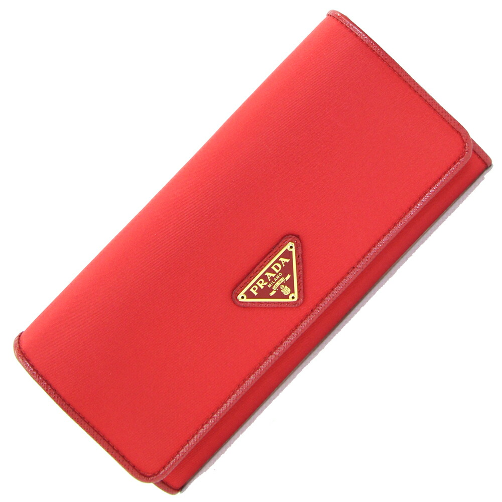 【中古】 プラダ 二つ折り長紙入れ 1MH132 赤いこと ナイロン なめし革 中古 ロングウォレット 三角形 ロゴタイプ 歌留多入れもの付 レディース PRADA | 紙入れ 長紙入れ 二つ折り 革紙入れ 革 ウォレット レディース紙入れ ブランド名 ブランド名紙入れ 二つ折り紙入れ ヴィンテージ ブランド名品