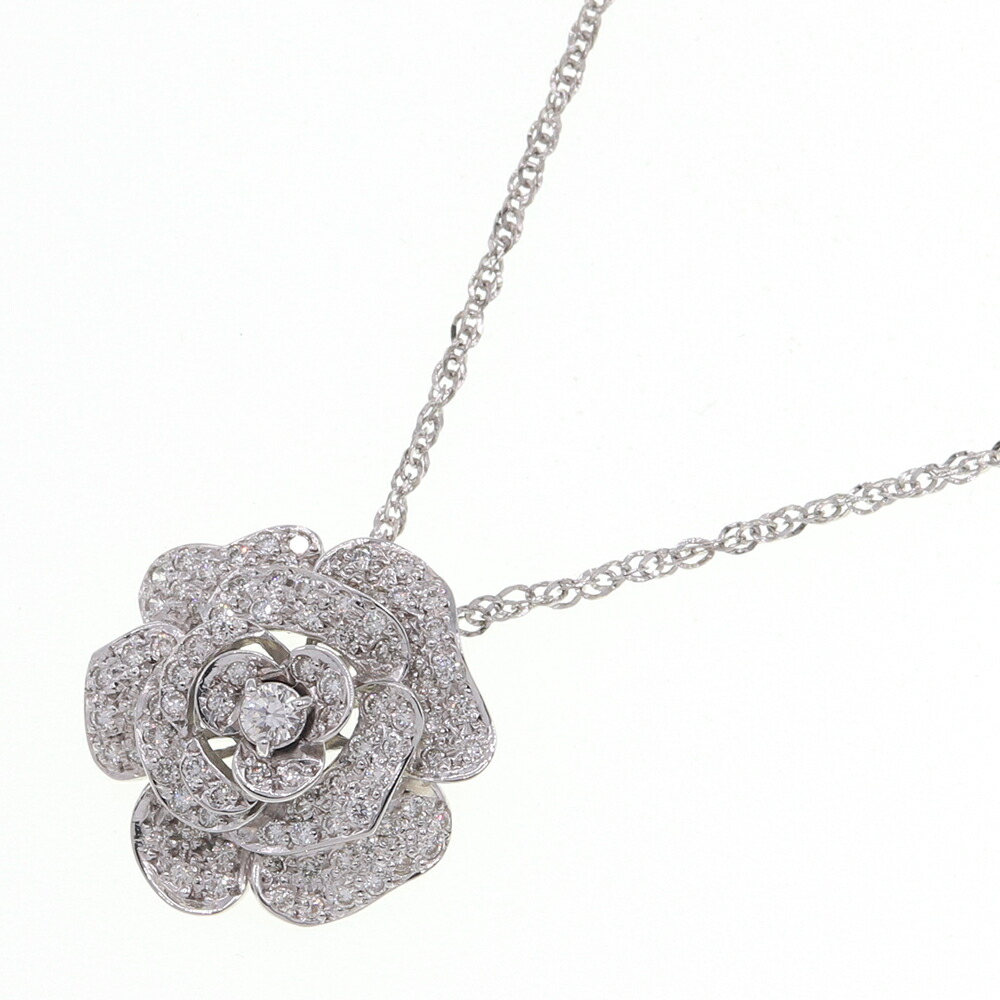 【中古】 ダイヤモンド ネックレス フラワーモチーフ D0.83ct K18 WG 中古 ペンダント アクセサリー ジュエリー 宝石 カメリア レディース 花 0 | ダイヤモンドネックレス ダイヤネックレス ホワイトゴールド 18k 18金 花モチーフ フラワー ヴィンテージ パーティー 女性