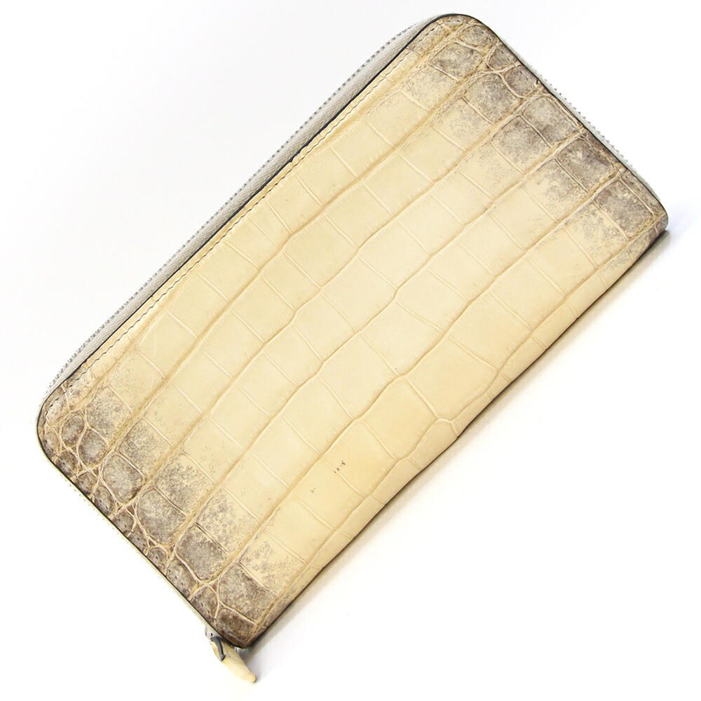 【中古】 プラダ ラウンドファスナー長財布 ヒマラヤクロコダイル アイボリー 中古 ロングウォレット エキゾチックレザー ワニ 鰐 レディース ナイルワニ PRADA | 財布 長財布 革 ウォレット レディース財布 ブランド ブランド財布 ヴィンテージ お財布 ファスナー ジップ