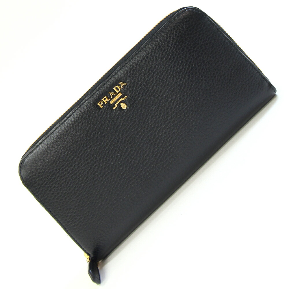 【良品】PRADA プラダ　長財布　ゴールドロゴ　ラウンドファスナー　ブラック 楽天市場】プラダ PRADA 長財布 三角ロゴ ブラックxゴールド