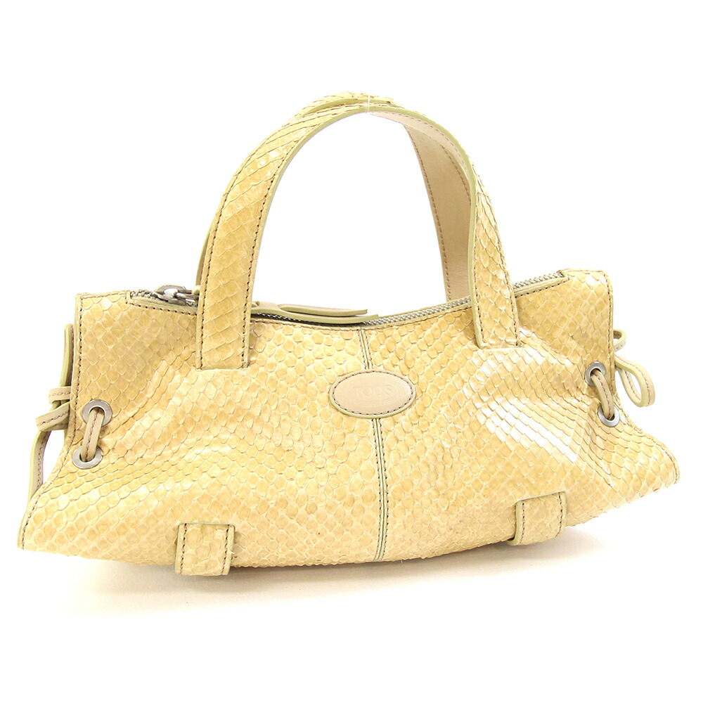 トッズ ハンドバッグ イエローベージュ パイソン 中古 ミニバッグ ヘビ 蛇 エキゾチックレザー ロゴ レディース TOD'S
