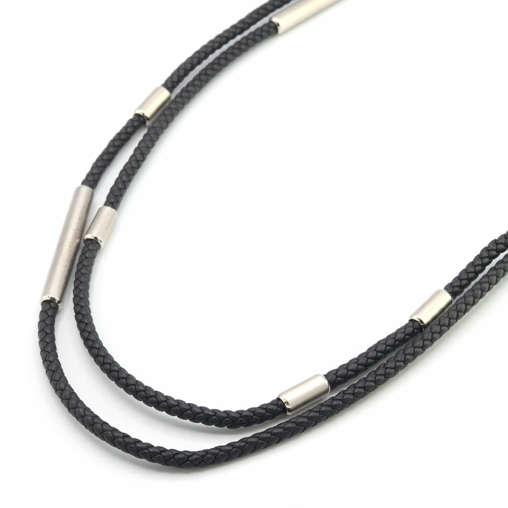 エルメス ネックレス トーテム ドゥブルトゥール ブラック シルバー レザー メタル 中古 アクセサリー ロング 2重 レディース HERMES