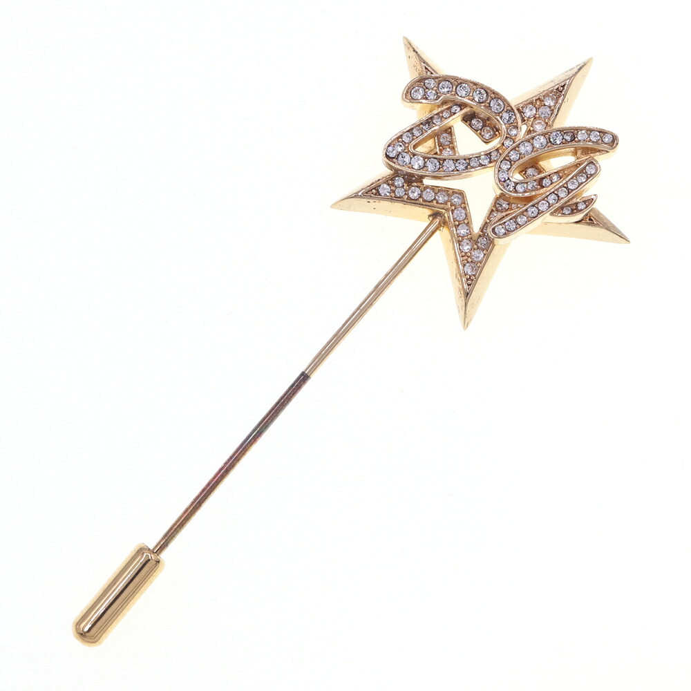 ドルチェ＆ガッバーナ ピンブローチ DGロゴ スター ゴールド メタル ラインストーン 中古 アクセサリー ロゴ 星 D&G メンズ レディース DOLCE＆GABBANA