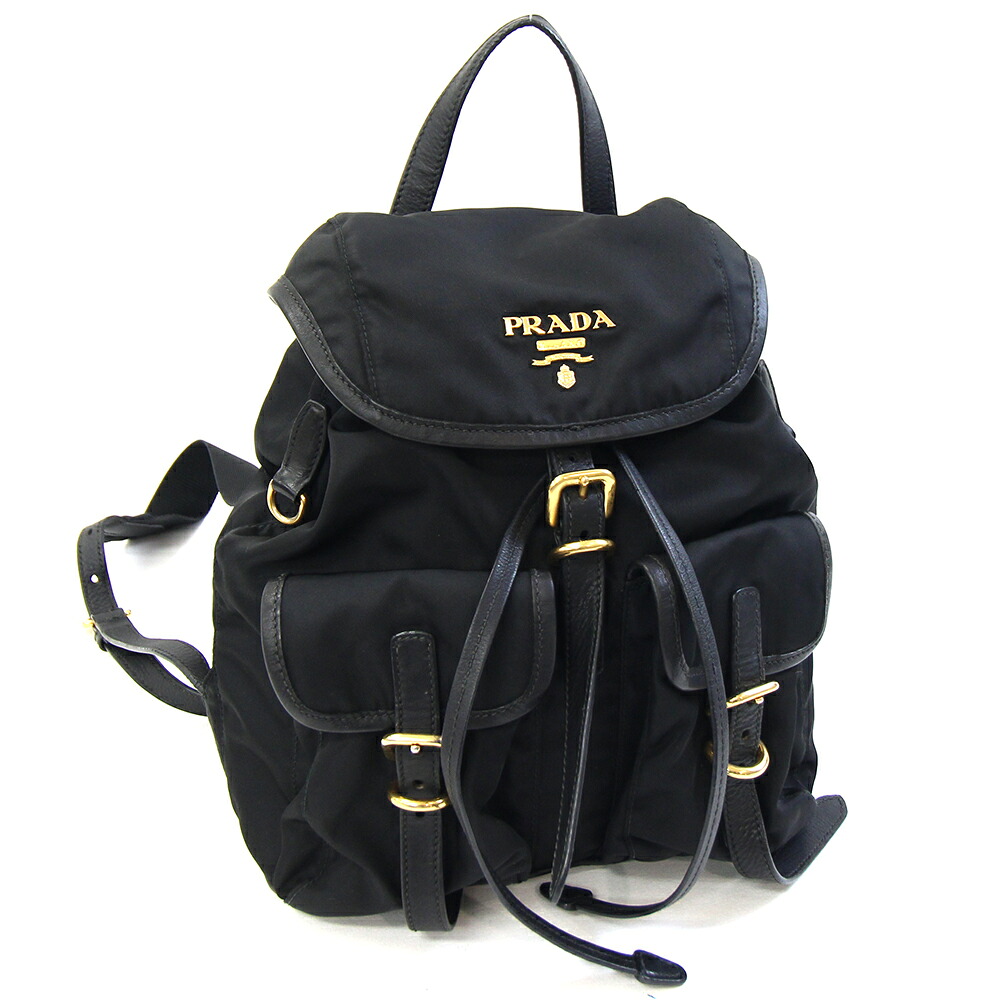【中古】 プラダ バックパック 1BZ677 ブラック ナイロン レザー 中古 リュック 鞄 ロゴ レディース PRADA | バッグ カバン ブランド リュックサック ブランドバッグ 中古品 ナイロンリュック きれいめ レディースリュック 大人 小さめ 黒 黒リュック ミニリュック ミニ