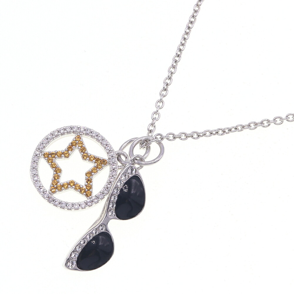 ミュウミュウ ネックレス サングラス＆スター シルバー メタル ラインストーン 中古 ペンダント アクセサリー 星 レディース MIU MIU｜夢市場プレミア
