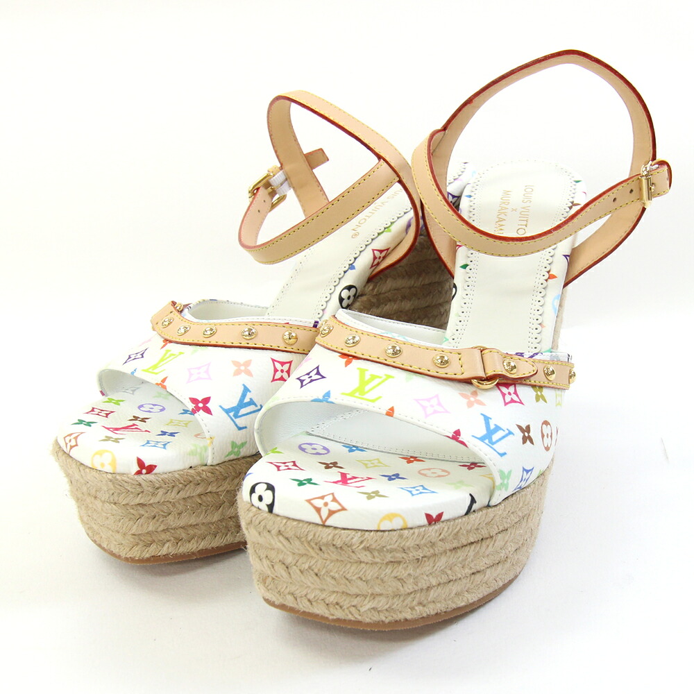 【中古】 ルイヴィトン レディースシューズ LV×TM ヘリコプター牡 1AGYX0 マルチ色合い 中古 ウェッジソール 白いこと ベージュ リエディション 村上隆 スタッズ レディース LOUIS VUITTON | ヴィトン モノグラム サンダル ブランド名 厚底 ブランド名シューズ レディースサンダル