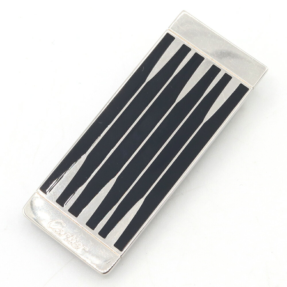 カルティエ マネークリップ バックギャモン T1220322 シルバー ブラック メタル 中古 ビルクリップ 札留め ロゴ メンズ Cartier
