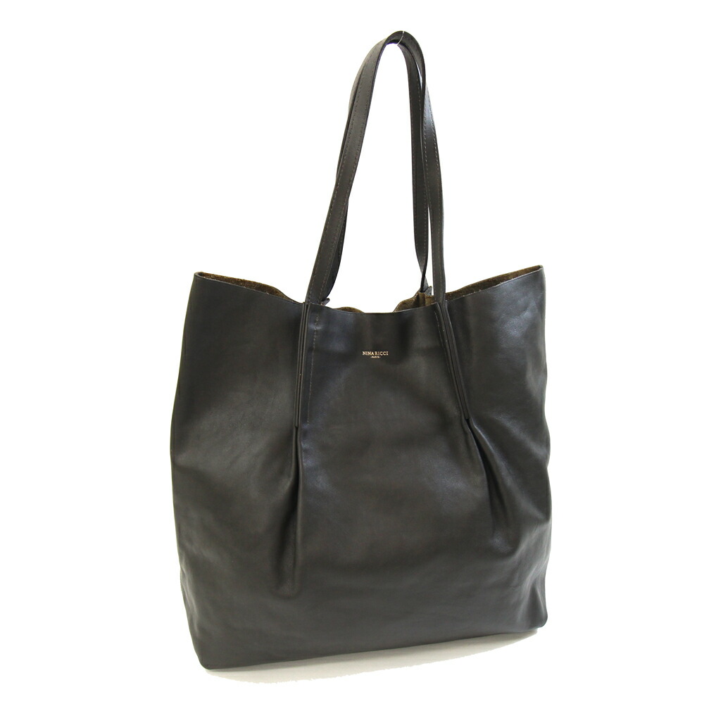 ニナリッチ トートバッグ うす暗い赤銅色 なめし革 中古 肩かけ ロゴタイプ 合切袋付 レディース NINA RICCI
