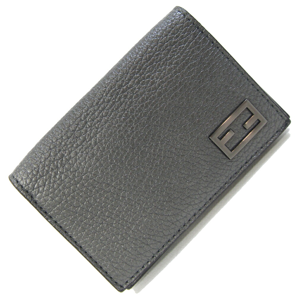 フェンディ 名刺入れ 7MO222 メタリックグレー レザー 中古 カードケース パスケース 定期入れ ビジネス メンズ レディース FENDI｜夢市場プレミア