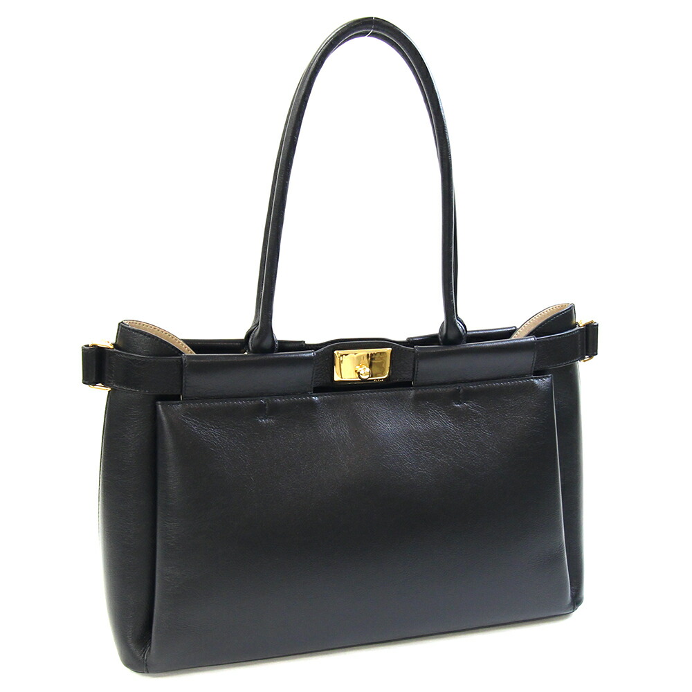 フルラ トートバッグ アイリス XL WB01411 ブラック レザー 中古 肩掛け ショルダー 鞄 レディース FURLA