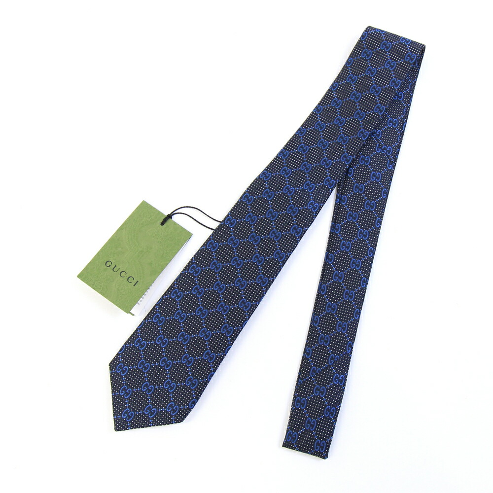 グッチ ネクタイ ディエン 408865 ブラック ブルー シルク100％ 中古 スーツ ビジネス フォーマル GG メンズ 男性 GUCCI