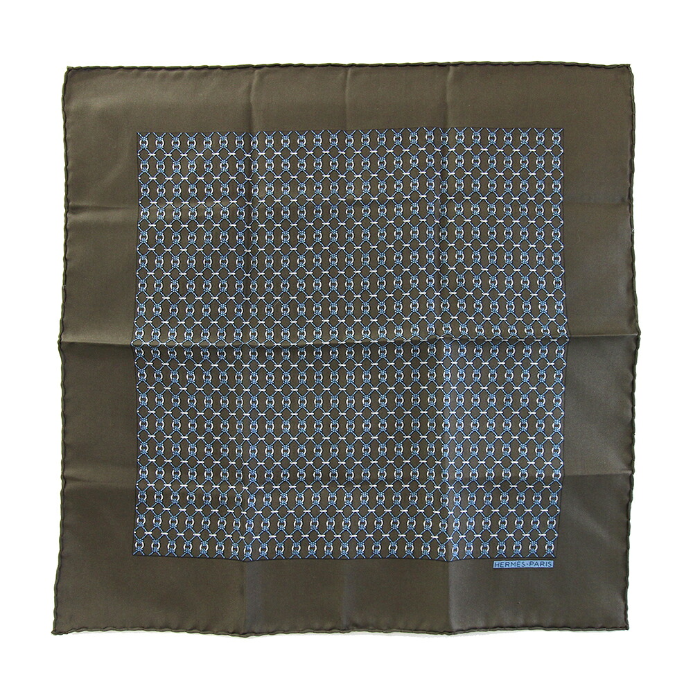 エルメス スカーフ カレ42 カーキブラウン系 シルク100% 中古 プチカレ 正方形 ファッション メンズ レディース HERMES