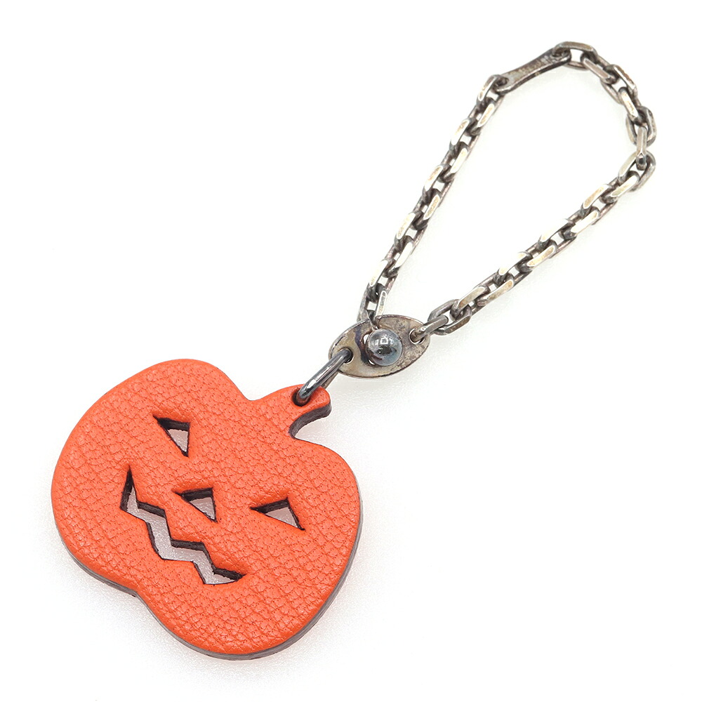 エルメス バッグチャーム パンプキン オレンジ レザー 中古 キーホルダー キーリング バッグアクセサリー カボチャ ジャックオーランタン レディース HERMES|夢市場プレミア