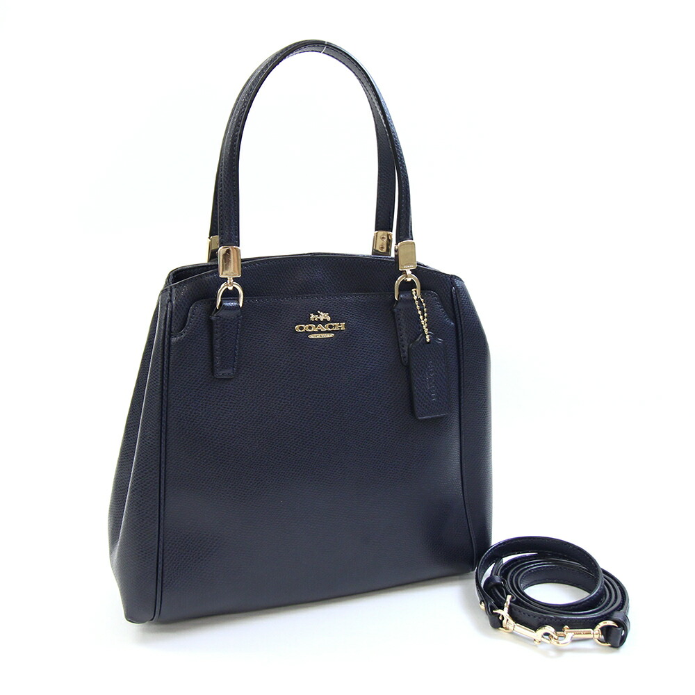 コーチ 2WAYハンドバッグ F34663 ネイビー レザー 中古 ショルダー 斜め掛け ロゴ レディース COACH