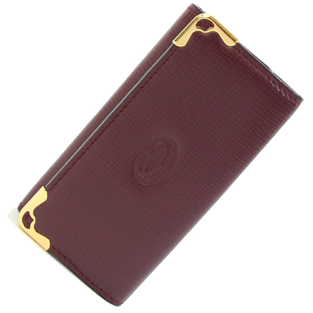 カルティエ 4連キーケース マスト L3000155 ボルドー レザー 中古 カギ 鍵 ロゴ レディース Cartier