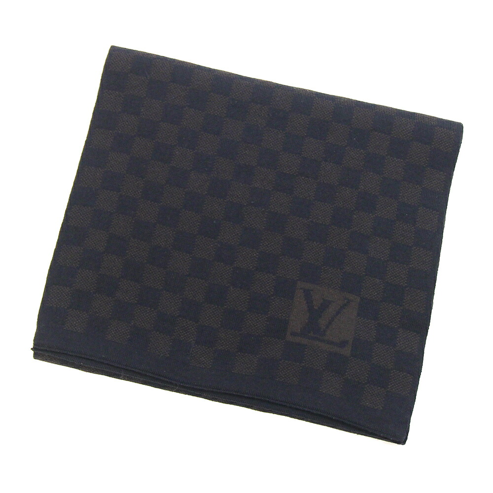 ルイヴィトン マフラー ダミエ エシャルプ プティ ブラック ダークブラウン ウール100％ 中古 LV ロゴ ファッション アパレル メンズ 男性 LOUIS VUITTON