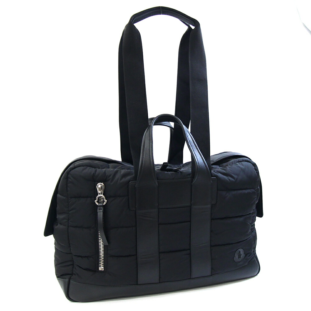 モンク線路 2WAYボストンバッグ ケイツボルサ C209A4002100 黒いこと ナイロン なめし革 中古 旅するかばん 周遊御徒面子 肩部 ラージ KEITU BORSA ロゴタイプ メンズ MONCLER