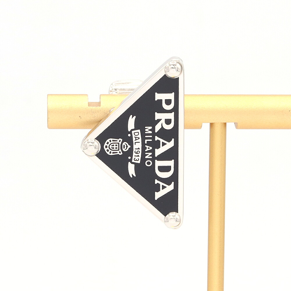 プラダ 片耳用イヤリング 1JO722 ブラック メタル 中古 イヤー アクセサリー シングル トライアングル ロゴ レディース PRADA|夢市場プレミア